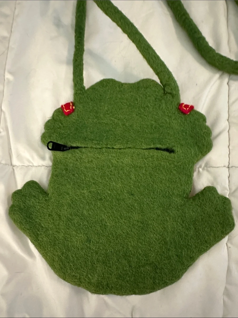 Green Frog Wool Crossbody Bag with Red Vest